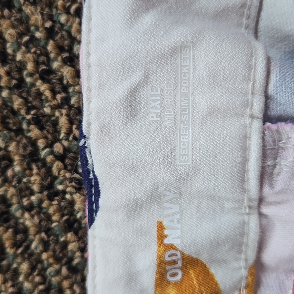 Old Navy Pink&Blue Floral Mid-rise Pixie Straight Leg White Dress Pants 💫 Plus - Picture 5 of 7